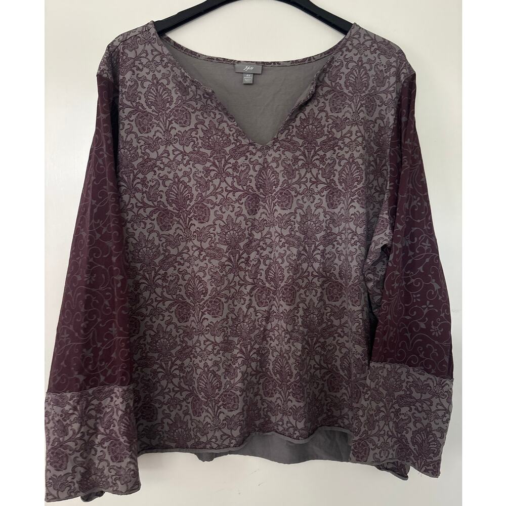 J. Jill Floral Print V-Neck Blouse Gray Maroon Plus Size 4X